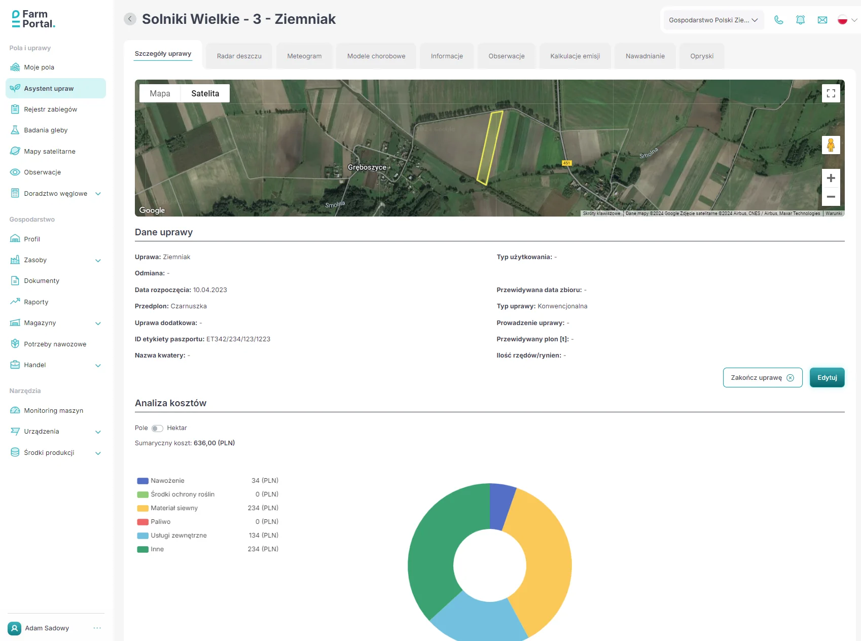 FarmPortal – zrzut ekranu systemu zarządzania gospodarstwem FMS